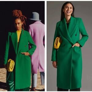 ANTHROPOLOGIE x AVEC LES FILLES Double-Breasted Coat Kelly Green Sz XL $268
